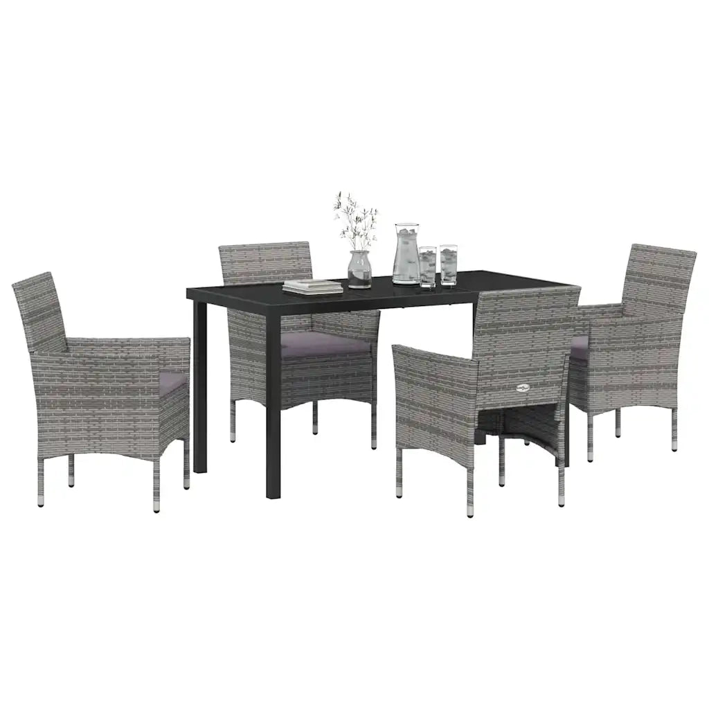 Set da Pranzo per Giardino con cuscino 5 pcs Grigio polyrattan 3379732