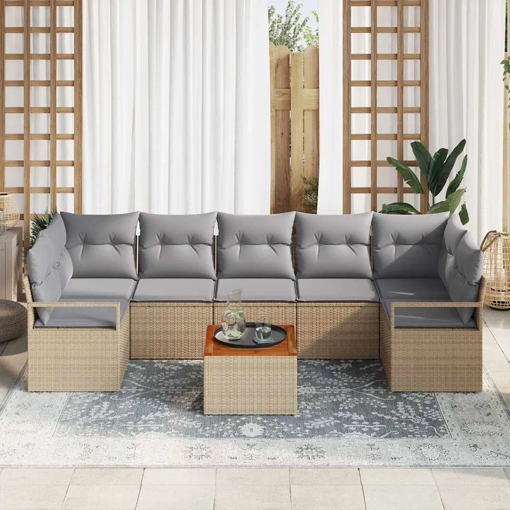 Set Divano da Giardino con cuscino 8 pcs Beige polyrattan