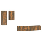 Set di mobili da 4 pezzi tra cui armadio credenza mobile TV set per soggiorno/camera da letto legno ingegnerizzato rovere affumicato finitura marrone 02_0024783