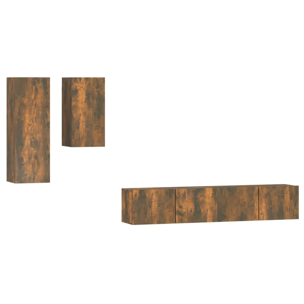 Set di mobili da 4 pezzi tra cui armadio credenza mobile TV set per soggiorno/camera da letto legno ingegnerizzato rovere affumicato finitura marrone 02_0024783