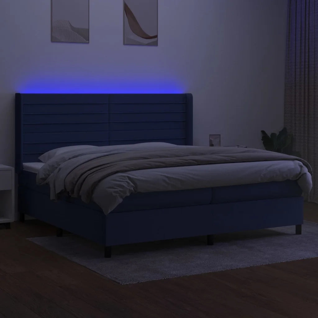 Letto a Molle Materasso e LED Blu 200x200cm in Tessuto 3138427