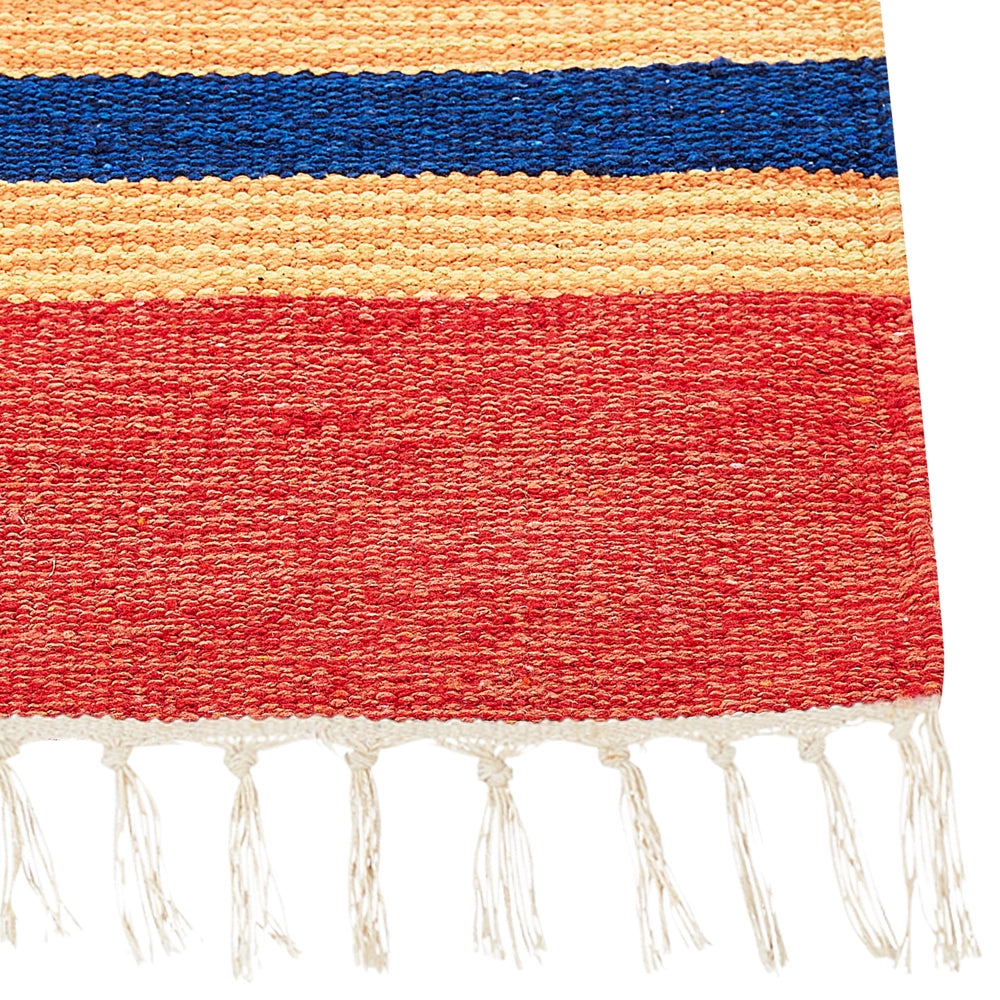 Tappeto Kilim multicolore in cotone 140 x 200 cm tessuto a mano a trama piatta reversibile con motivi geometrici e frange, tradizionale Boho, per il soggiorno e la camera da letto.