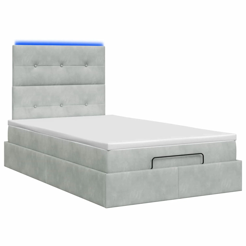 Letto Ottomano con Materasso e LED Grigio Chiaro 120 x 200 cm 3458295