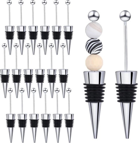 Set di Stopper per Bottiglia di Vino in Argento - 18 Pezzi DIY Stopper per Bottiglia di Vino per Accessori di Bar per Regali Festa Vacanza Matrimonio