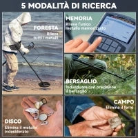 Metal Detector Professionale con 5 Modalità, Impermeabile IP68 e Display LCD Retroilluminato
