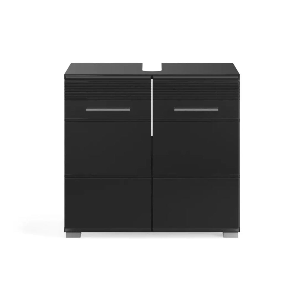 Set di mobili per il bagno: mobile sotto lavabo + armadietto con specchio – Nero lucido – KLEANKIN