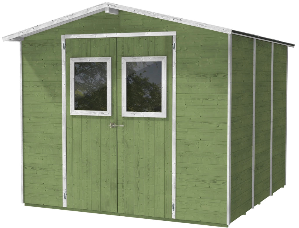 Casette Box da Giardino in Legno Porta Utensili 238x167x214 cm con 2 Porte e Finestre Ecla Verde