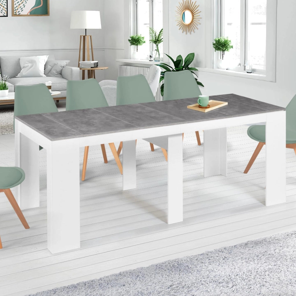 Consolle allungabile ORLANDO, 10 persone, 235 cm, legno bianco ed effetto cemento