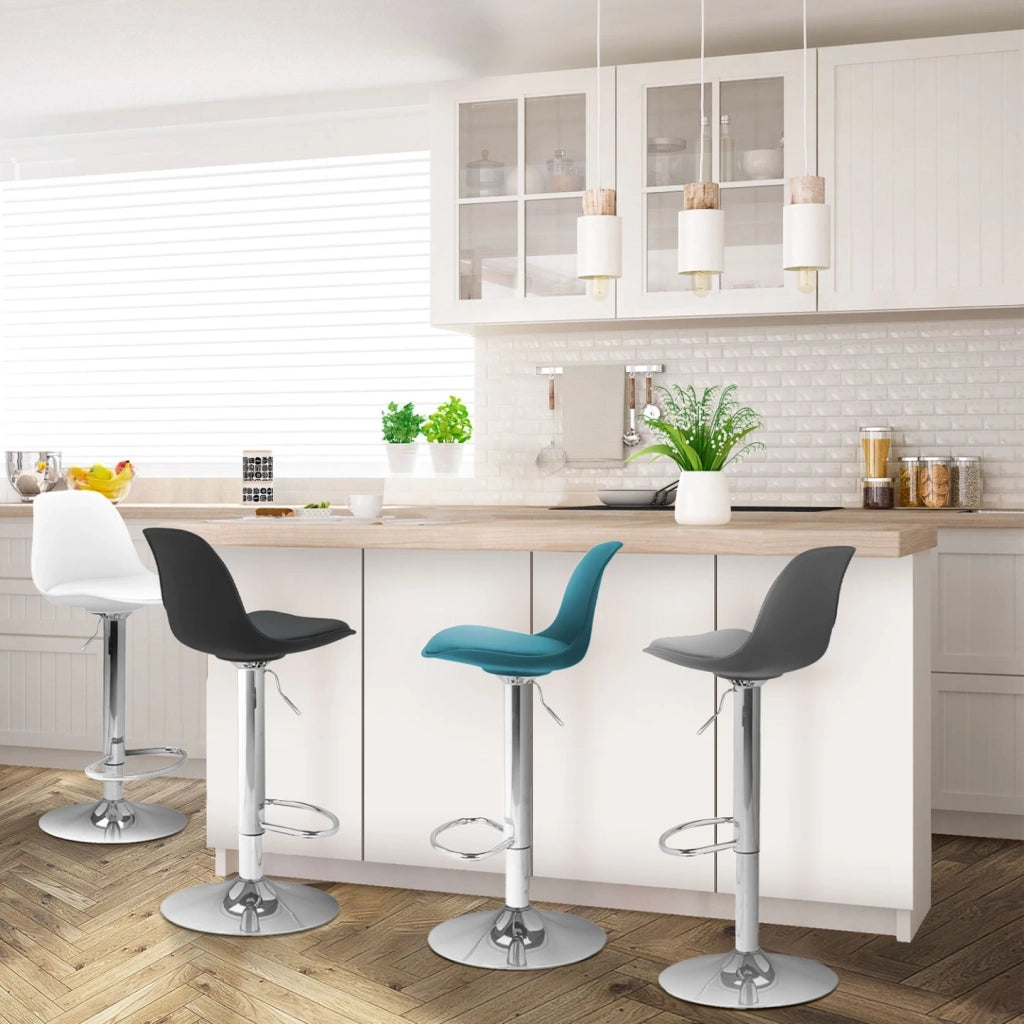 IDMarket - Set di 4 sgabelli da bar KARL grigio scuro, blu anatra, bianco e nero