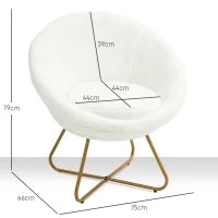 Poltroncina da Camera in Finta Pelliccia con Gambe in Metallo, 75x66x79 cm, Bianco