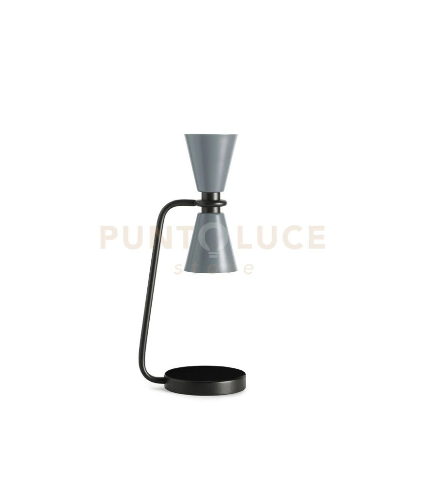 GRAAL LAMPADA DA TAVOLO PICCOLA 2 LUCI  METALLO GRIGIO PARTICOLARI NERI D.9CM