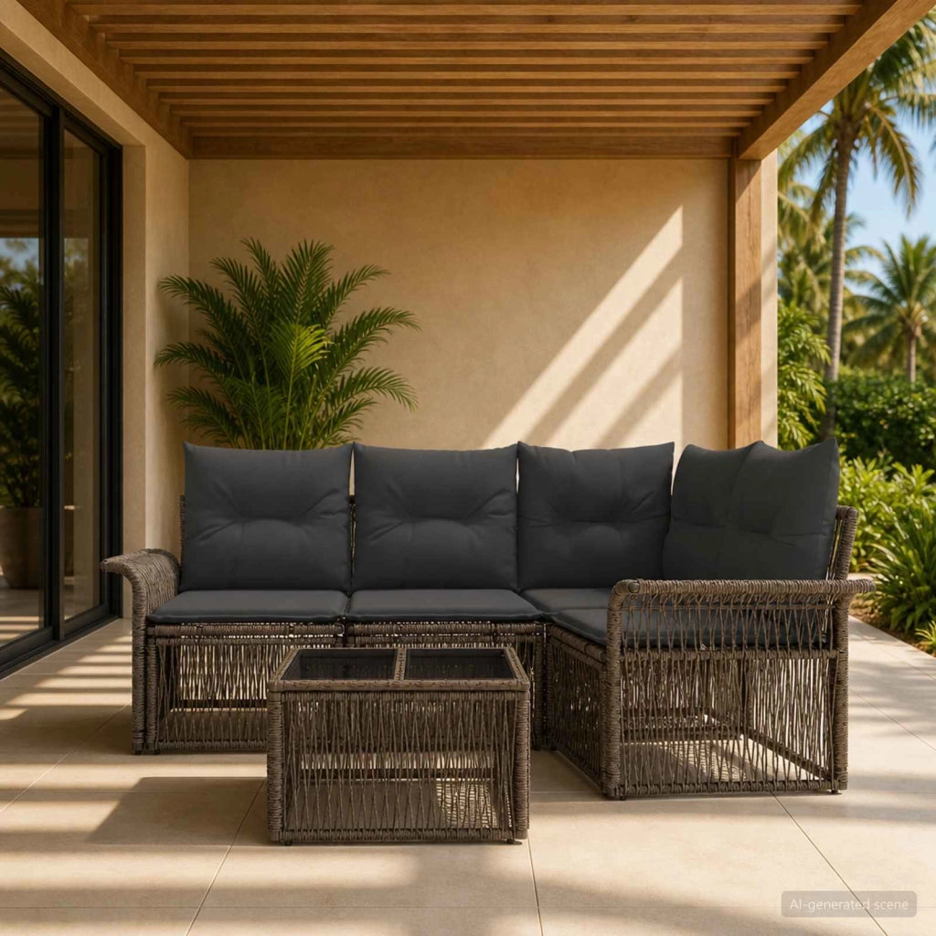 Set Divano da Giardino 5 pz Grigio polyrattan 3434825