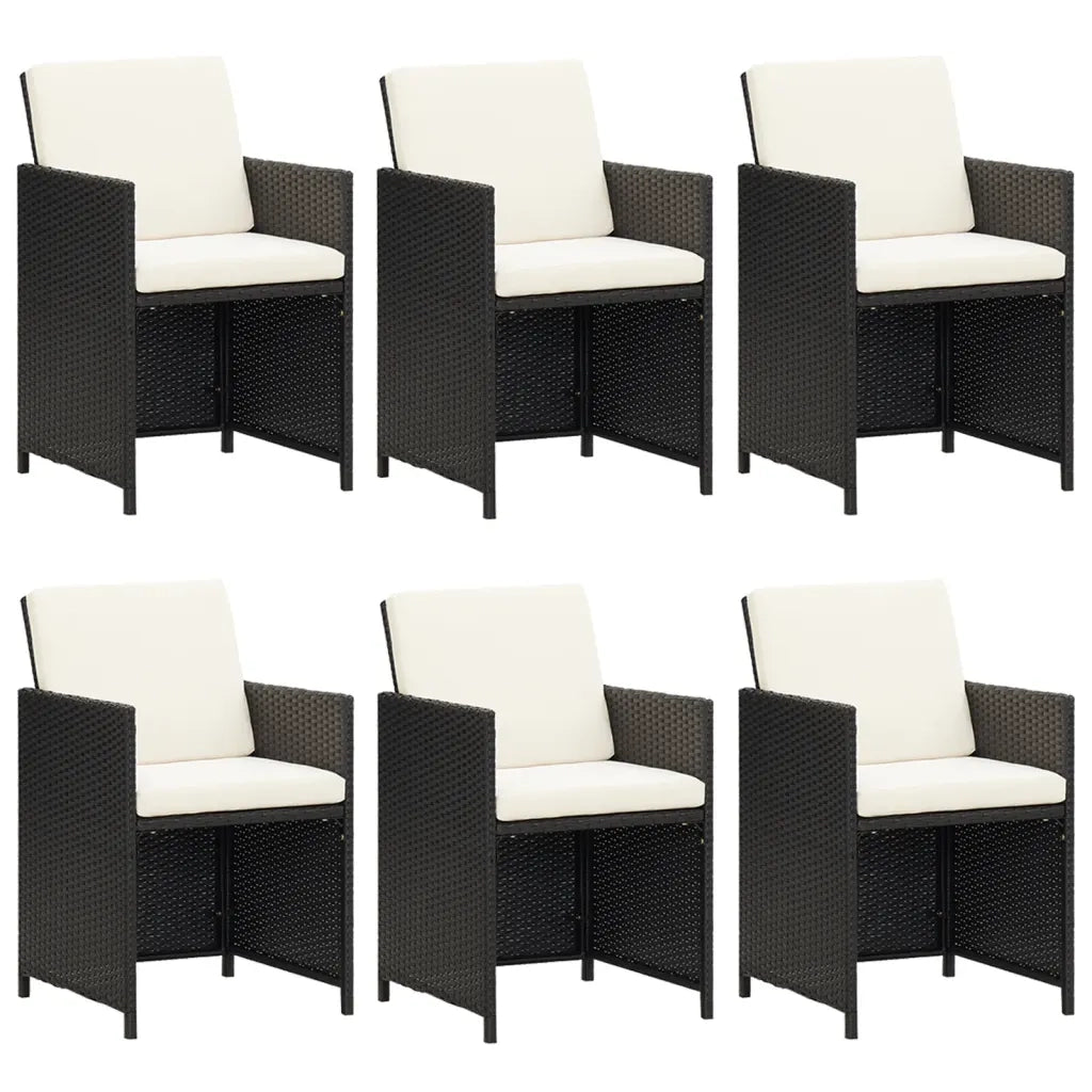 Set da Pranzo da Giardino 7 pz con Cuscini in Polyrattan Nero cod mxl 71764