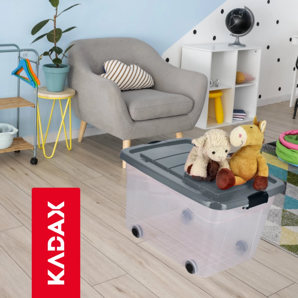 Contenitore per giocattoli KADAX, grande scatola con ruote, in plastica, grande 60 litri