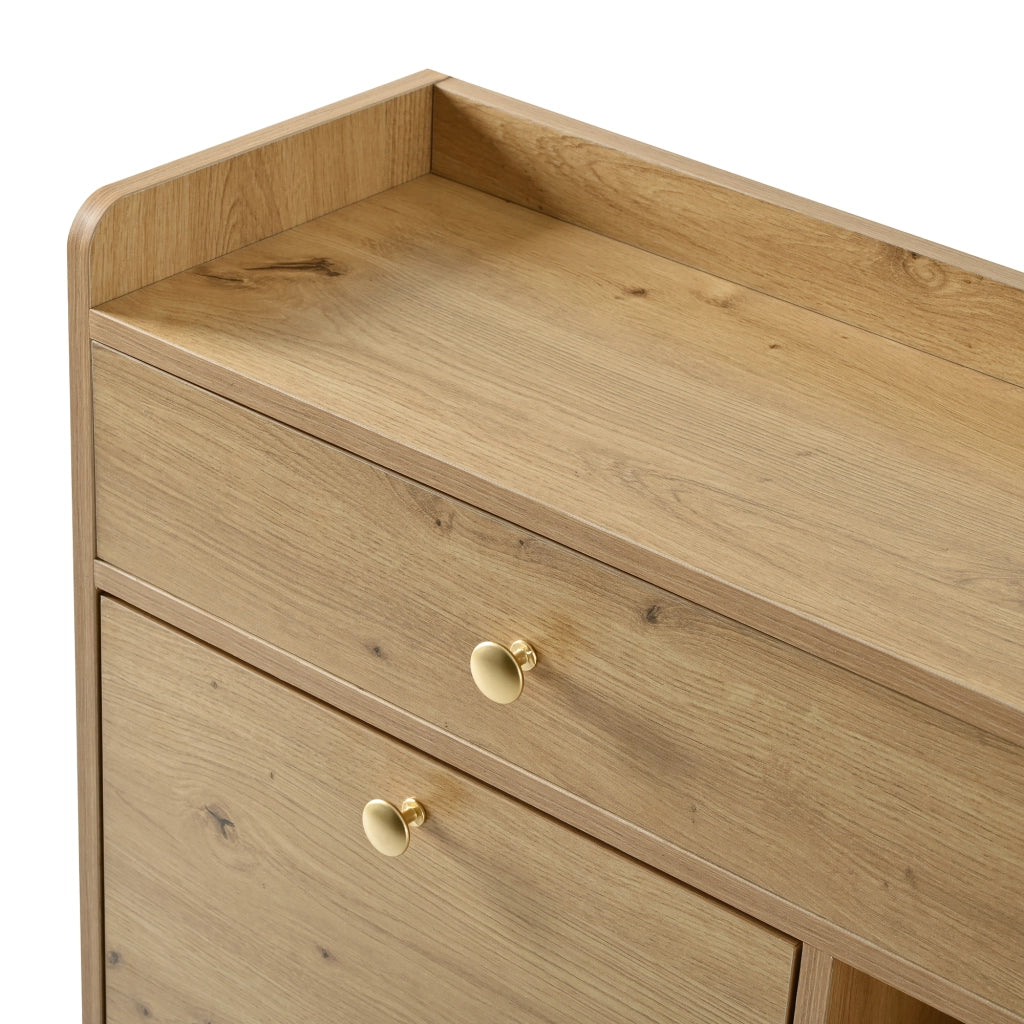 Mobile Scarpiera con 4 Ante a Ribalta; 2 Cassetti e 3 Vani Aperti; Stile Minimalista; in Pannello Truciolare; 110×26×100 cm; Naturale