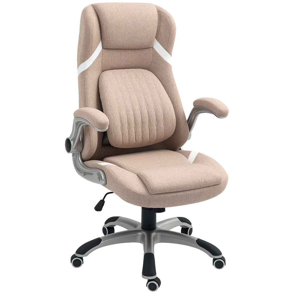 Sedia da Ufficio Reclinabile con Altezza Regolabile in Tessuto, 68x76x109-117 cm, Marrone Chiaro