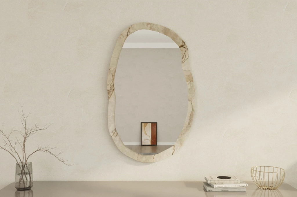 Tromello, Specchio Forma Ovale, 52x86h cm Bianco Marmo