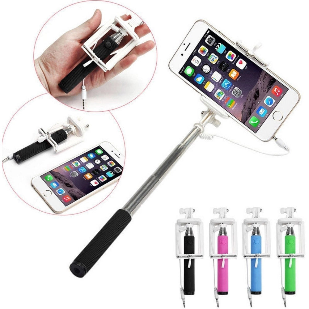 Trade Shop - Bastone Supporto Mini Monopod Asta Allungabile Smartphone Foto Selfie Pulsante -