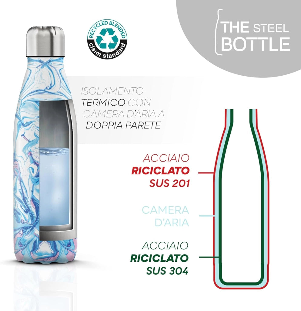 The Steel Bottle Bottiglia termica in Acciaio Inox Capacità 500 ml Chiusura Ermetica - Blue Silk