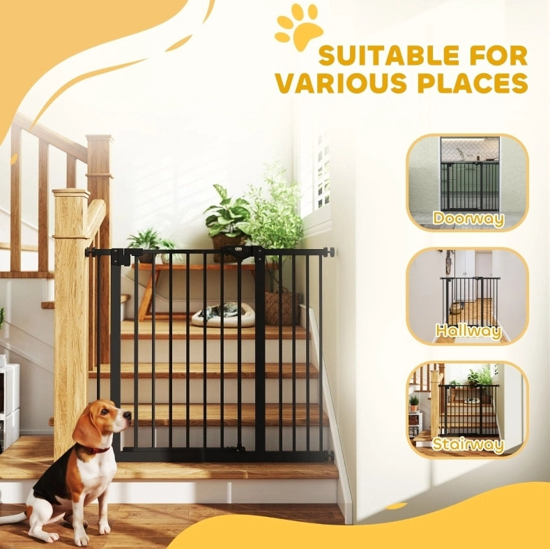 Cancello di Sicurezza per Cani in Metallo e Plastica Regolabile 74-80/87-94 cm Nero