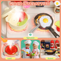 Cucina Giocattolo per Bambini 3-6 Anni con 92 Accessori 44,5x24x79 cm in PP e ABS Verde