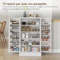 Armadio da Cucina con 5 Ripiani Centrali e 2 Ripiani Laterali a 6 Livelli, in MDF, 60x30x104 cm, Bianco