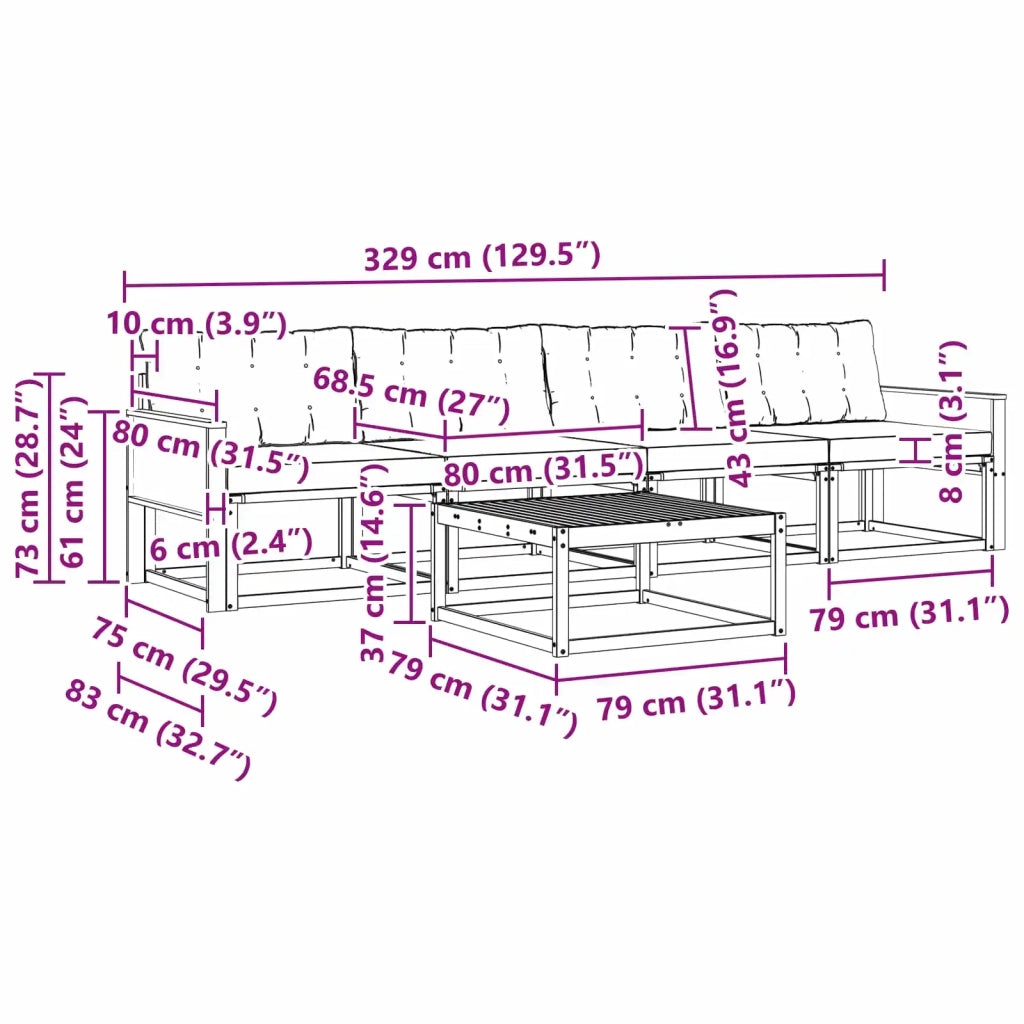 Set di divani da esterno con cuscino 5 pcs Naturale e Beige 3381233