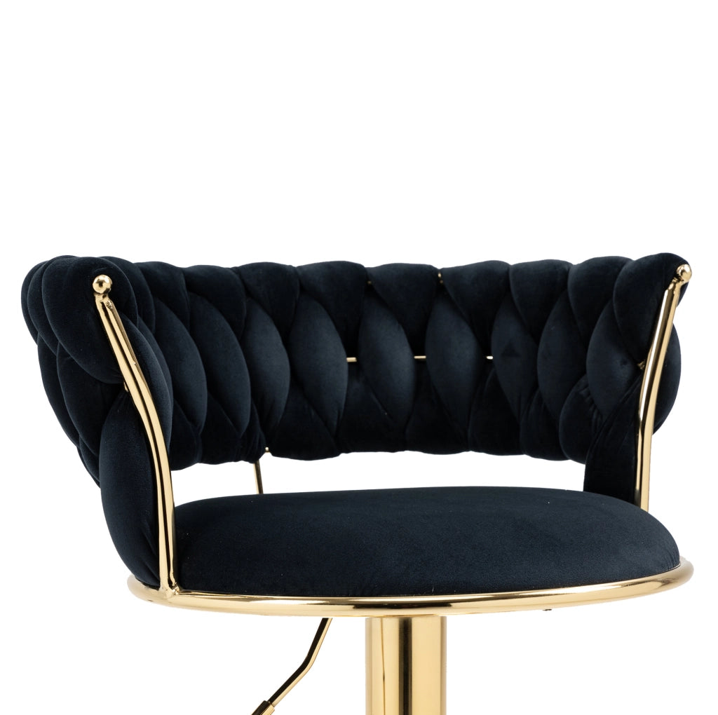 Sgabello bar girevole 360° regolabile in velluto nero con base oro