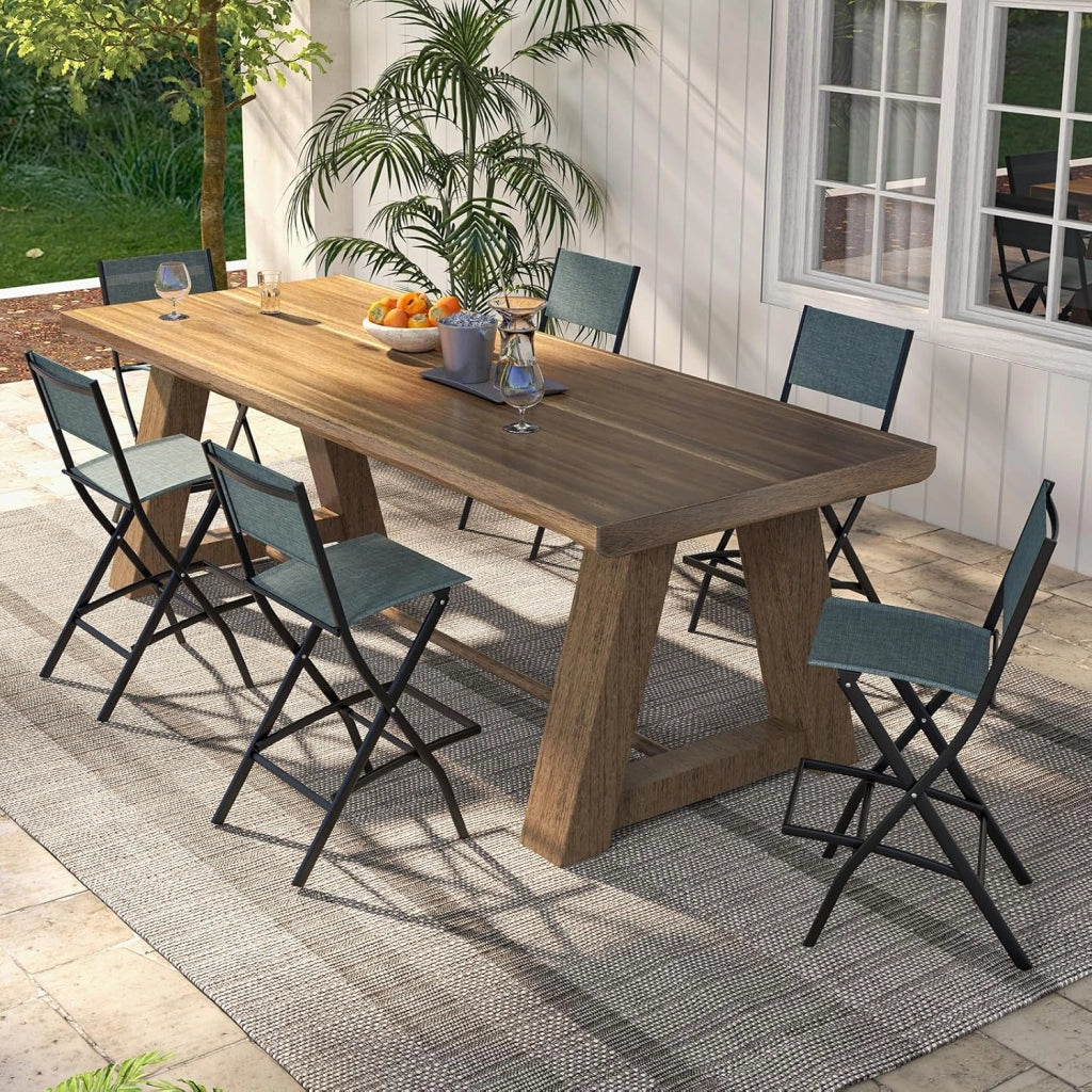 2 sedie da giardino pieghevoli, sedie da bar con schienale e poggiapiedi, versatili sedie da terrazza con tessuto traspirante e robusto telaio in metallo (blu)