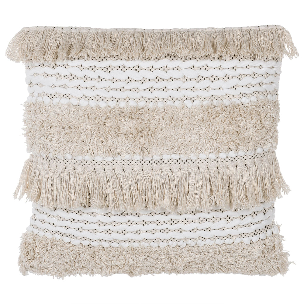 Set di 2 cuscini decorativi motivo a righe beige 45 x 45 cm con nappe Boho Retro Decor accessori