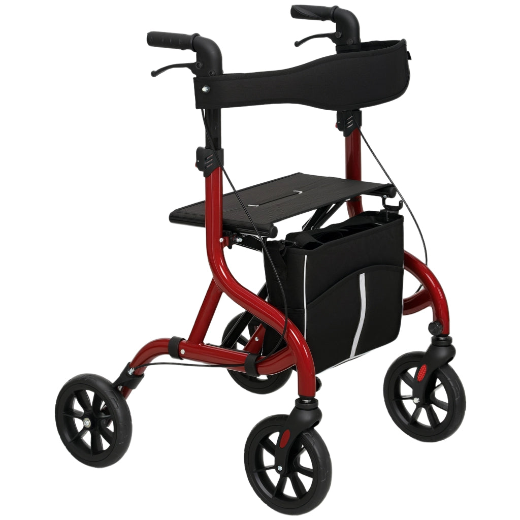 Deambulatore con Seduta e Schienale per Anziani Pieghevole 68x64x85,5-95,5 Altezza Regolabile Borsa e Porta Bastone in