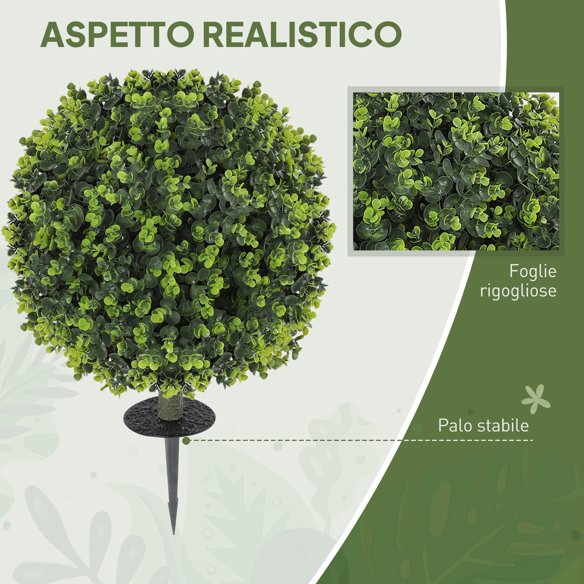 Set 2 Piante Artificiali di Bosso da 40 cm con Picchetto Integrato per Interno ed Esterno in PE Verde