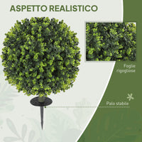 Set 2 Piante Artificiali di Bosso da 40 cm con Picchetto Integrato per Interno ed Esterno in PE Verde