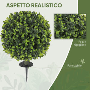 Set 2 Piante Artificiali di Bosso da 40 cm con Picchetto Integrato per Interno ed Esterno in PE Verde