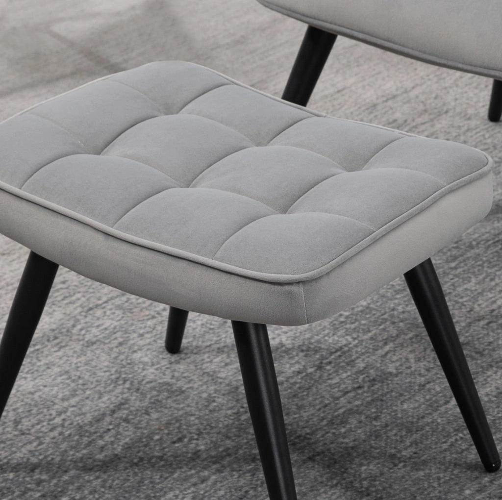 Poltrona relax con pouf effetto velluto, grigio chiaro