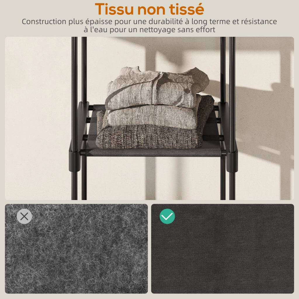 Armadio guardaroba portatile ¨C Xylo ¨C 2 barre appendiabiti, 6 ripiani, 111x43x185 cm, nero