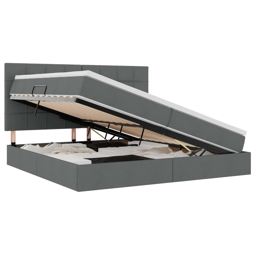 Letto con contenitore e LED con led Grigio scuro 200 x 200 cm