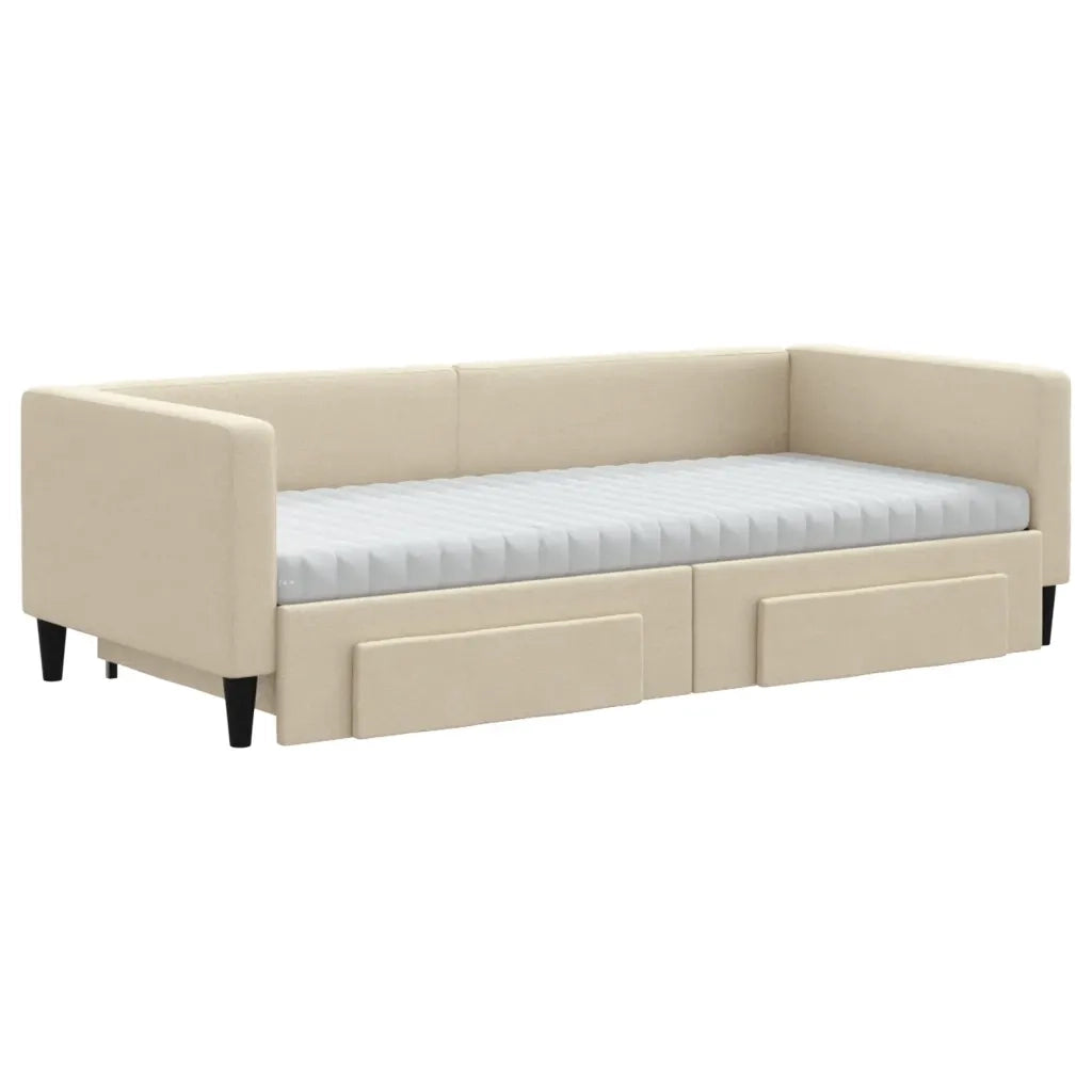 Divano Letto Estraibile con Cassetti Crema 90x200 cm in Tessuto