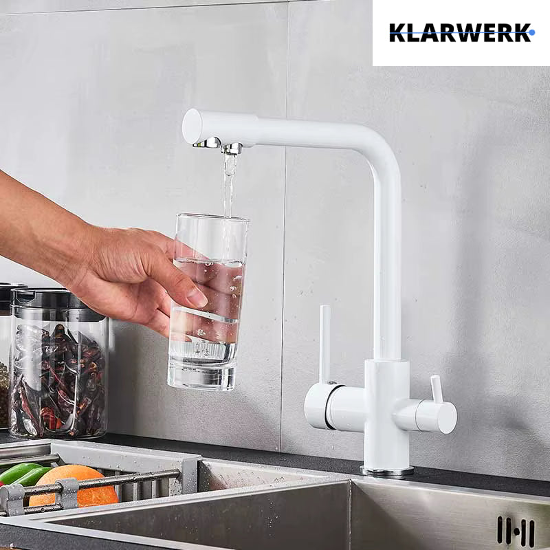 FELIX| Rubinetto per acqua potabile premium a 3 vie bianco opaco | miscelatore da cucina ad osmosi in acciaio inossidabile|Filtro 3 connessioni gastro