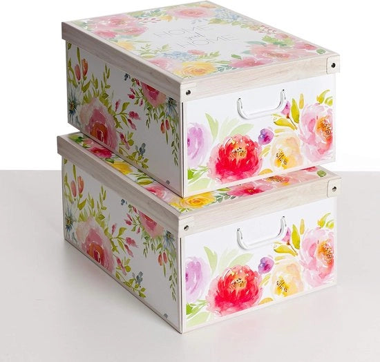 Scatole di cartone per archiviazione, scatole di cartone per regali 50x39x24cm, 2 pezzi, scatola di cartone con coperchio per abbigliamento, idea di regalo, scatola di cartone a scalini, scatola con maniglie.