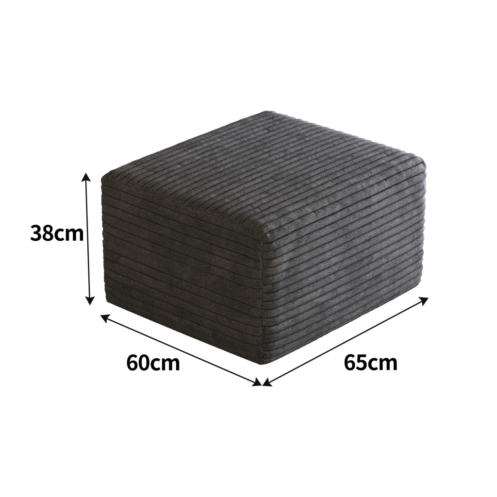 Pouf Ottoman con schiuma ad alta elasticità, tessuto a coste rigate, Tessuto, Grigio scuro