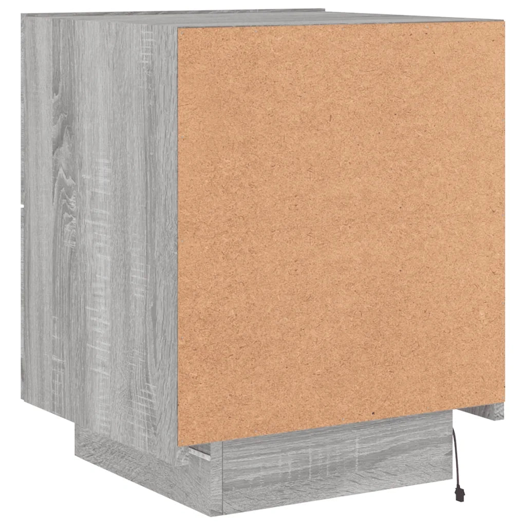Set di 2 Comodini | Armadio da Notte | Mobiletto da notte con Luci LED Grigio Sonoma in Legno Multistrato