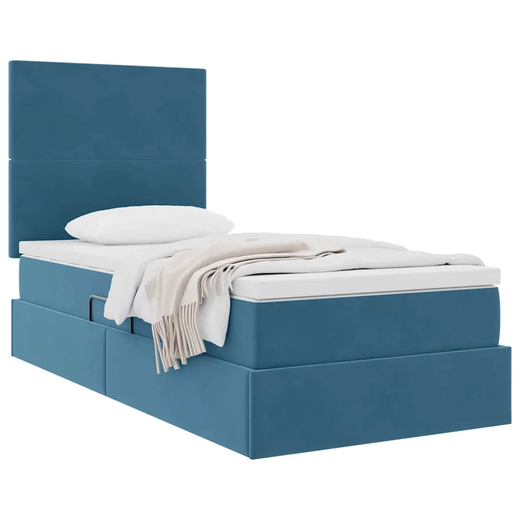 Letto con contenitore e materasso Blu Scuro 90 x 190 cm Velluto