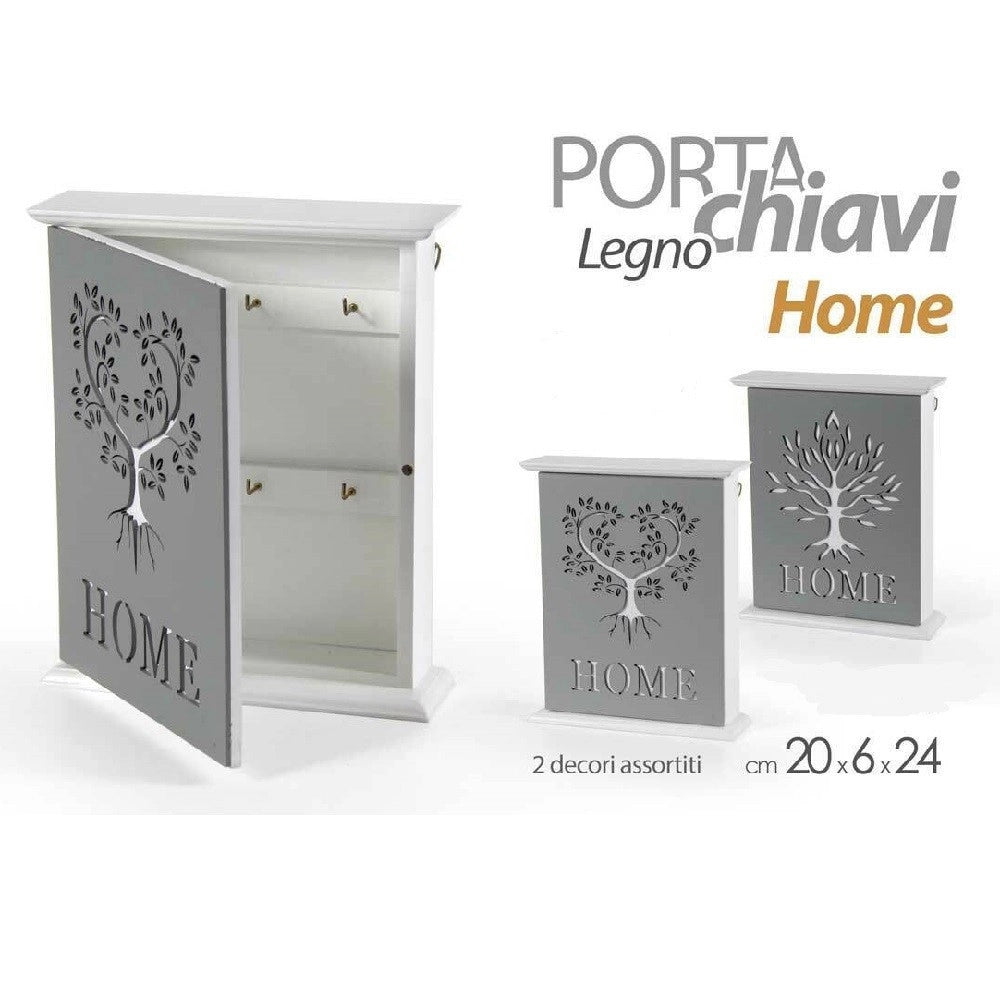 Trade Shop - Porta Chiavi Parete 20x6x24cm Legno Decoro Home Moderno Decori Assortiti 818585 -