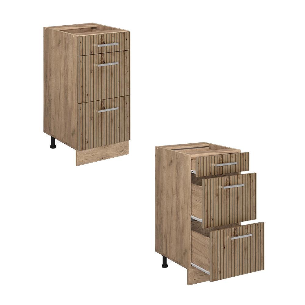 Mobiletto base per cucina R-Line Rovere artigianale/Rovere dorato 40 cm con cassetti, PL Antracite Vicco