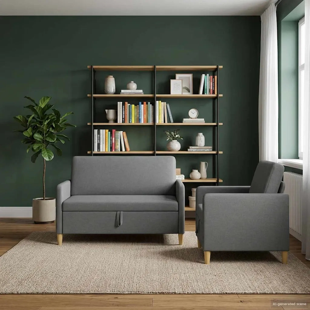 Set di Divani con Storage 2 pcs Grigio Scuro Poliestere 3429149