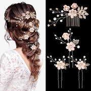 Accessori per Capelli per Matrimonio - Fiori Rosa per Matrimonio - Clip per Capelli con Diamanti - Accessori per Capelli con Cristallo - Diadema con Perle - Acconciature per Matrimonio per Donne - Ragazze - Festa - Prom - Damigelle d'Onore