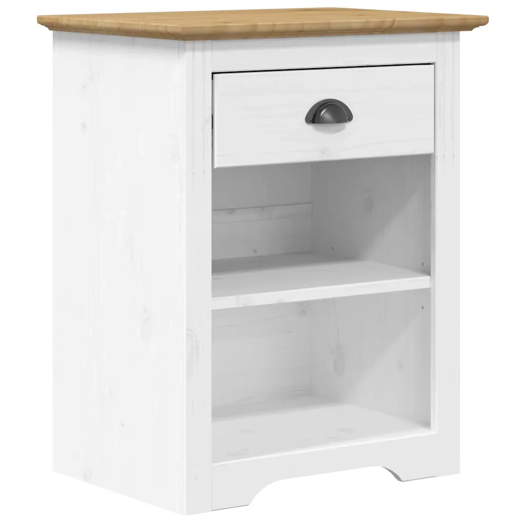 Comodino | Armadio da Notte | Mobiletto da notte BODO 53x38,5x67 cm in Legno Massello di Pino Marrone