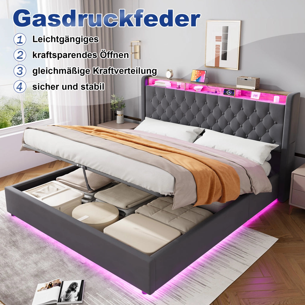 Letto matrimoniale 180x200 cm, colore grigio