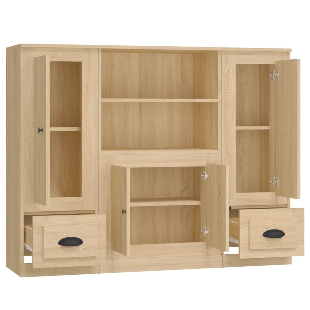 Credenze 3 pz | Madia | Buffet da pranzo | Armadio da pranzo Rovere Sonoma in Legno Multistrato